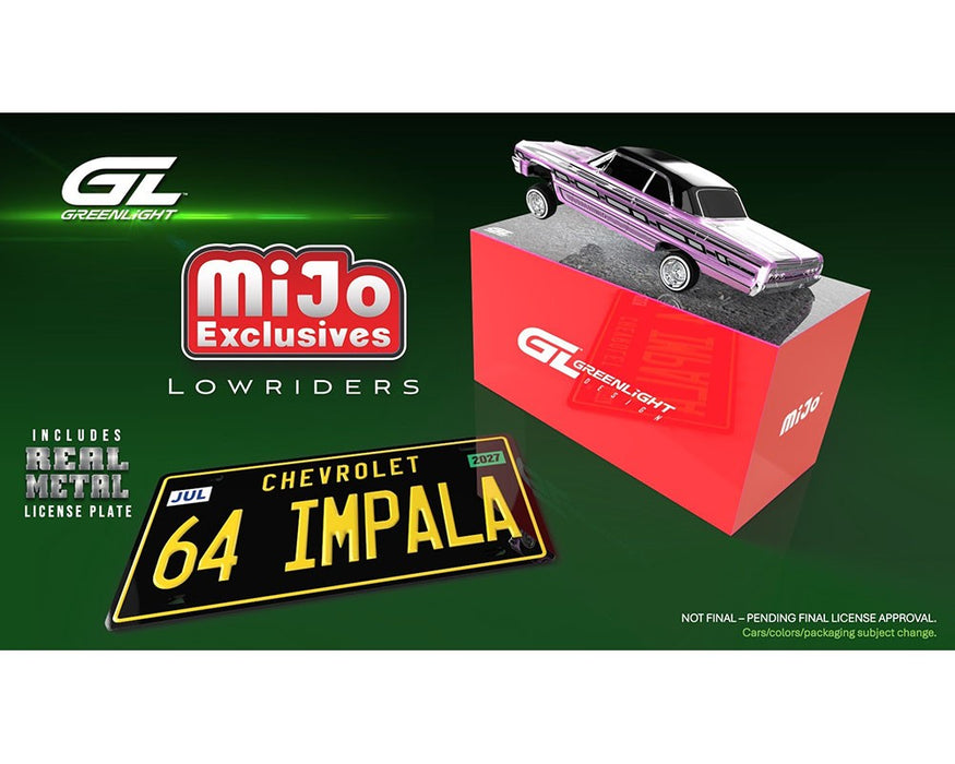 Lowriders 1964 Chevrolet Impala SS w/ Mini Metal License Plate - Pink - 1/64 Greenlight - 51757 A