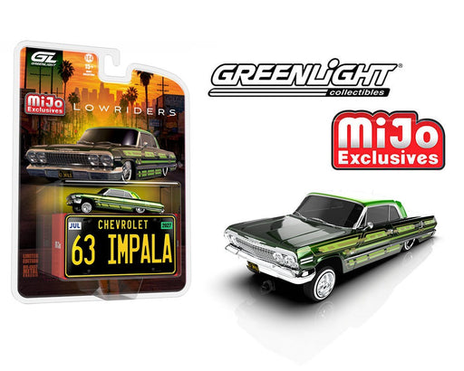 Lowriders 1963 Chevrolet Impala SS w/ Mini Metal License Plate - Dark Green - 1/64 Greenlight - 51757 D