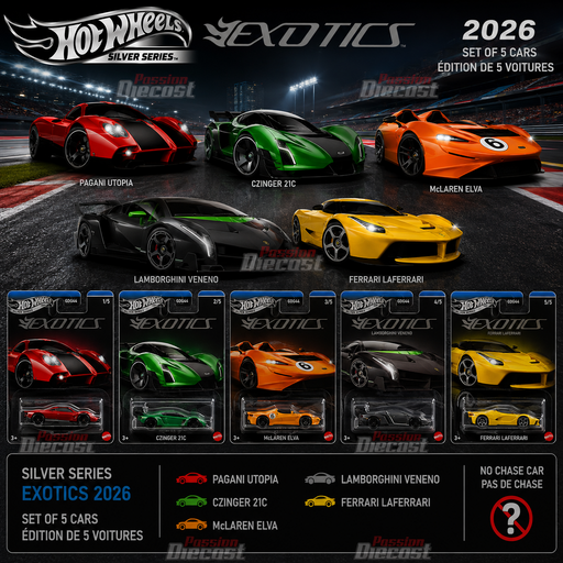 Hot Wheels 1:64 Exotics Silver Series 2026 Assortment SET OF 5 CARS - GDG44-957U Passion Diecast