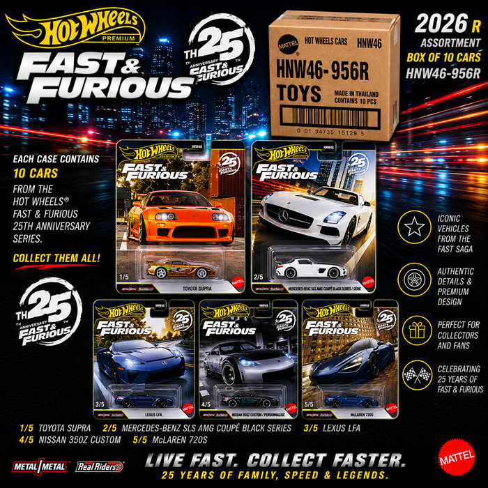 Hot Wheels 1:64 Fast & Furious 25Th Anniversary Premium 2026 R Assortment SET OF 10 CARS - HNW46-956R Passion Diecast