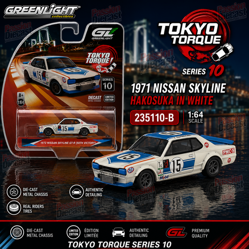 1971 Nissan Skyline Hakosuka in White - Tokyo Torque Series 10 - 1/64 Greenlight - 235110 B