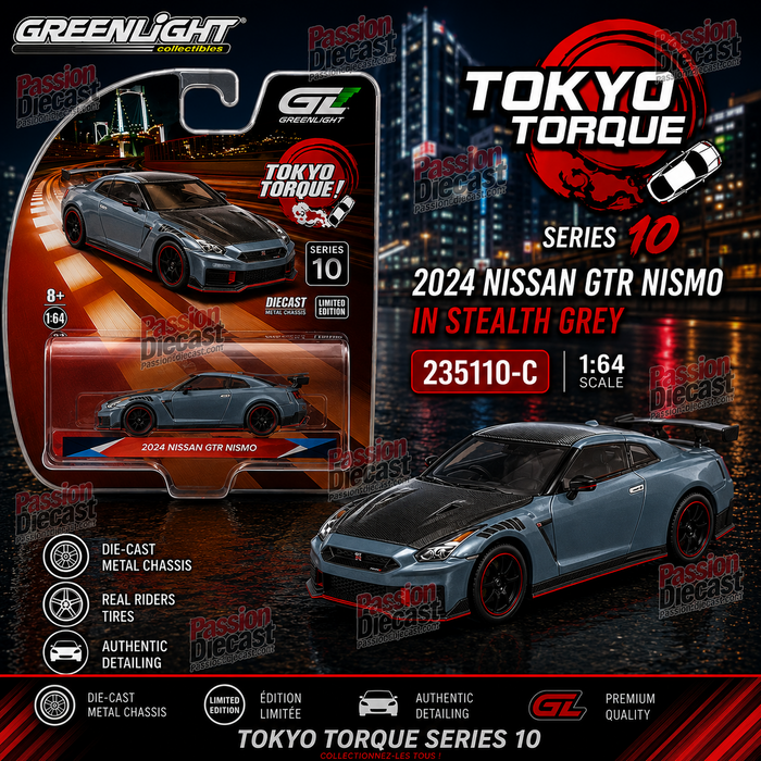 2024 Nissan GTR NISMO in Stealth Grey - Tokyo Torque Series 10 - 1/64 Greenlight - 235110 C