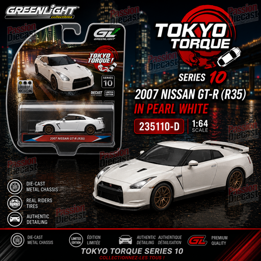 2007 Nissan GTR in Pearl White - Tokyo Torque Series 10 - 1/64 Greenlight - 235110 D