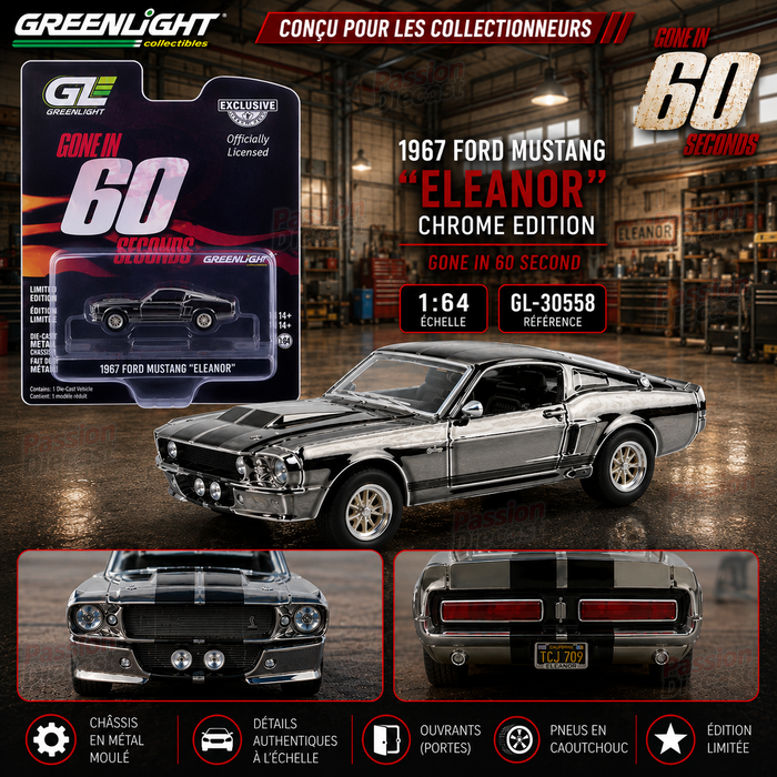 1967 Ford Mustang Eleanor - Gone in 60 Second - Chrome Edition - Hollywood - Greenlight 1/64 - GL-30558 Passion Diecast