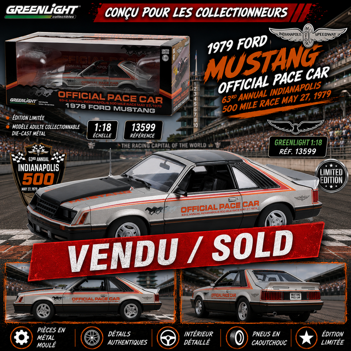 1979 Ford Mustang - 63rd Annual Indianapolis 500 Mile Race Official Pace Car- Greenlight 1/18 - 13599