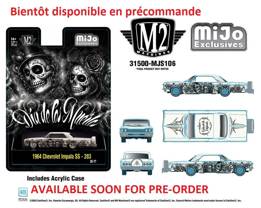 Dias De Los Muertos 1964 Chevrolet Impala SS Hard Top Lowriders - Pearl White - M2 Machine - 1:64 - 31500-MJS106