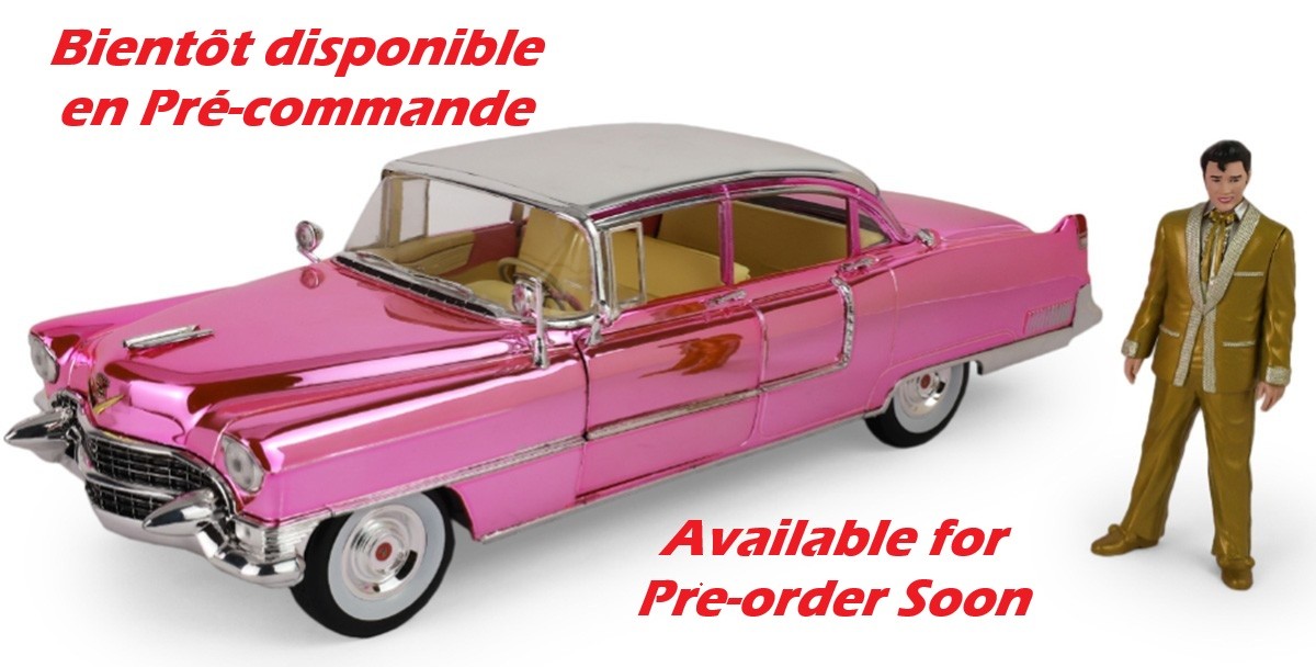1955 Cadillac Fleetwood Series 60 Pink Cadillac Chrome Edition with Elvis Gold Suit Figure - GL 1/18 - 13723 Passion Diecast