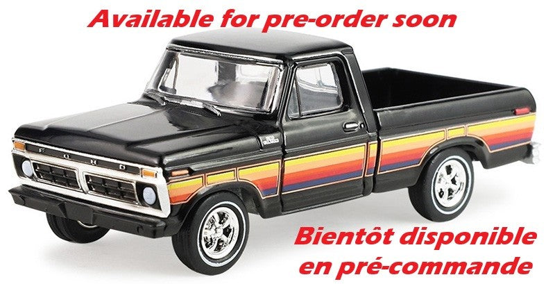 1977 Ford F-100 Pickup Truck in Raven Black - Free Wheeling Stripes - Hobby Exclusive - 1/64 Greenlight - 30571