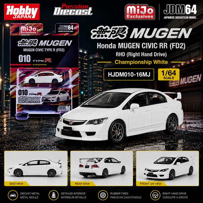 Honda Mugen Civic RR (FD2) - Championship White - Hobby Japan - 1:64 - HJDM010-16MJ Passion Diecast