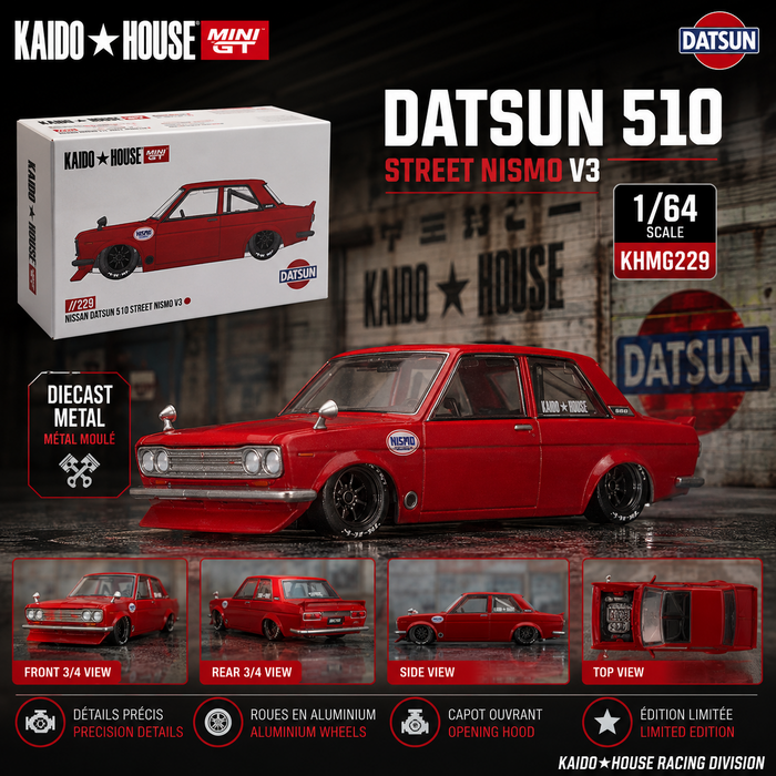 Datsun 510 Street Nismo V3 - Mini GT & Kaido★House 1/64 - KHMG229 Passion Diecast