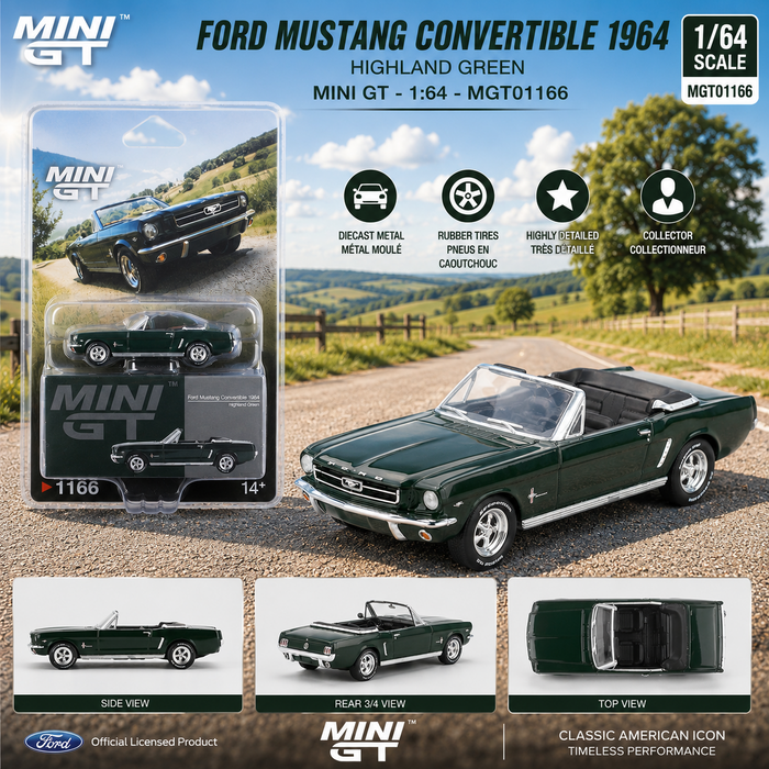 Ford Mustang Convertible 1964 - Highland Green - Mini GT - 1:64 - MGT01166 Passion Diecast