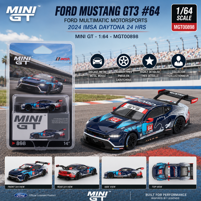 Ford Mustang GT3 No.64 Ford Multimatic Motorsports 2024 IMSA Daytona 24 Hrs - Mini GT - 1:64 - MGT00898