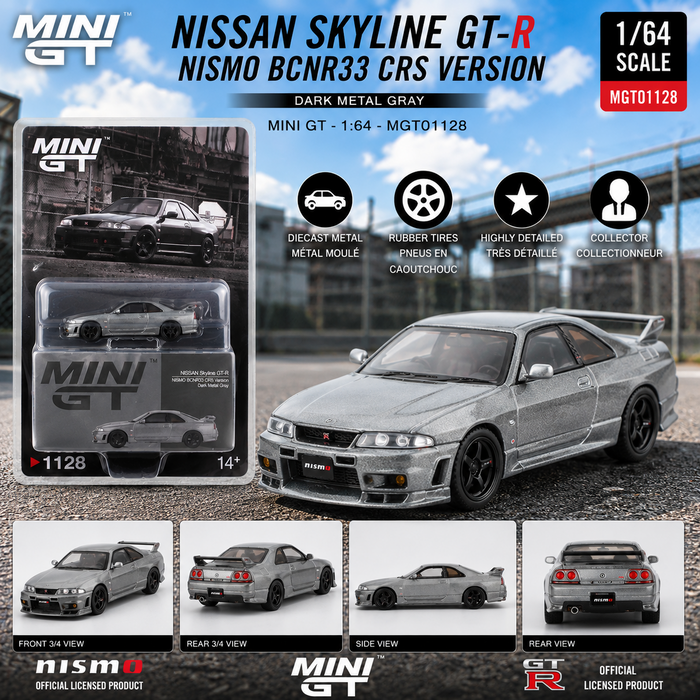 NISSAN Skyline GT-R Dark Metal Gray (NISMO BCNR33 CRS Version) - Mini GT - 1:64 - MGT01128 Passion Diecast