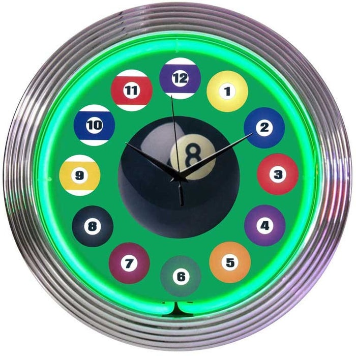 NEON CLOCK  BILLIARD BALL GREEN