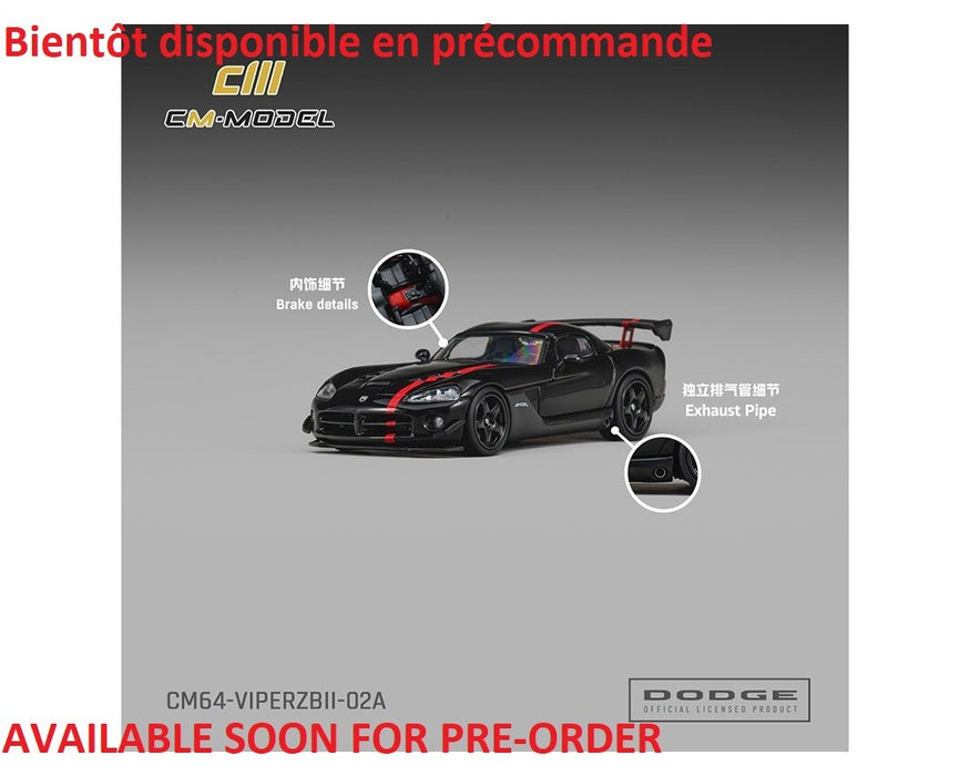 Dodge Viper ARC (ZBI) -DODGE Black with Viper Red Racing Stripes - CM Model - 1:64 - CM64-VIPERZBII-02A Passion Diecast