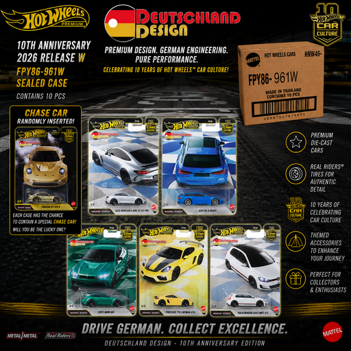 Car Culture 10th Anniversary 2026 - DEUTSCHLAND DESIGN - Release W Set Of 10 Cars - Hot Wheels 1:64 - FPY86-961W