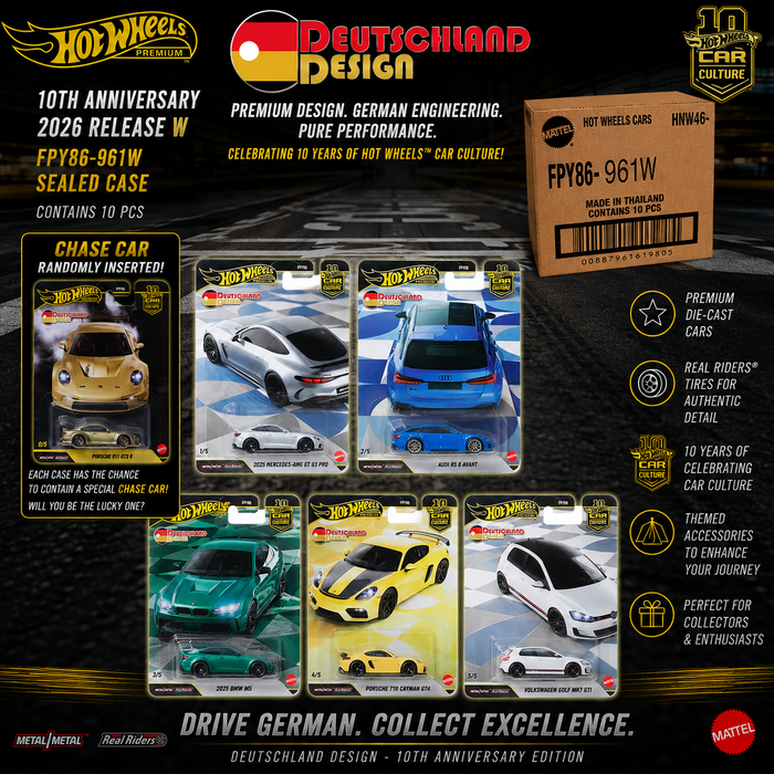 Car Culture 10th Anniversary 2026 - DEUTSCHLAND DESIGN - Release W Set Of 10 Cars - Hot Wheels 1:64 - FPY86-961W