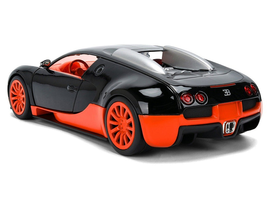 2011 Bugatti Veyron Black with Orange Accents and Orange Interior - Hyper-Spec - Jada 1/24 - 37642
