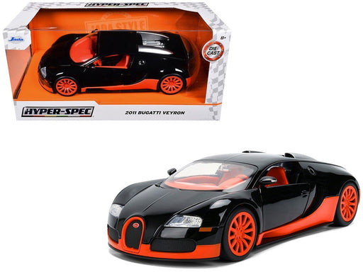 2011 Bugatti Veyron Black with Orange Accents and Orange Interior - Hyper-Spec - Jada 1/24 - 37642