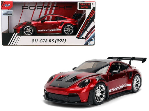 Porsche 911 (992) GT3 RS Red Chrome with Carbon Top and Hood Stripes - Hyper-Spec - Jada 1/24 - 37809