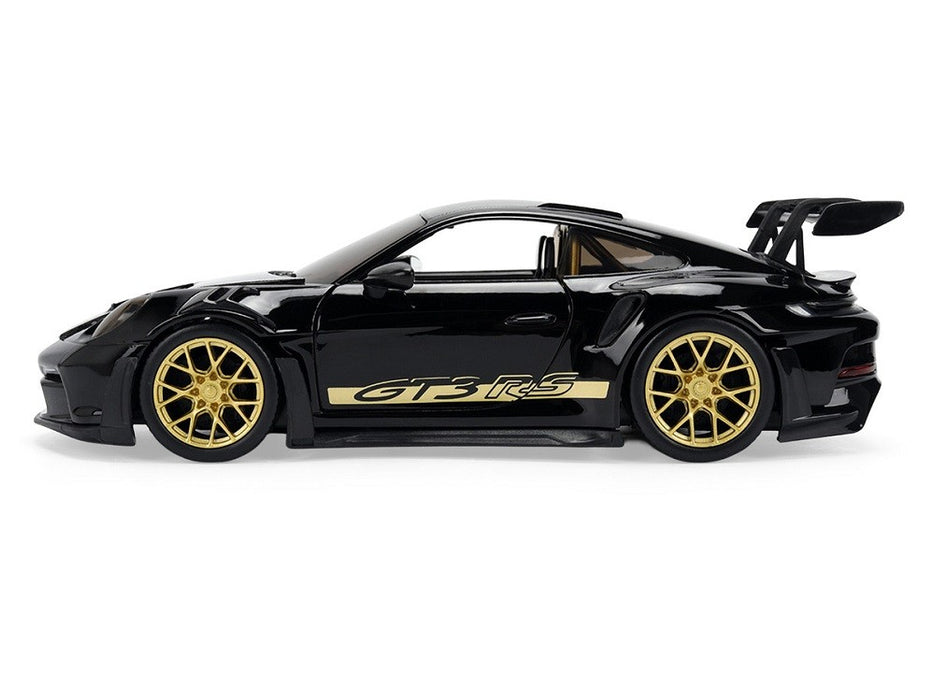 Porsche 911 (992) GT3 RS Black with Carbon Top and Hood Stripes and Gold Wheels - Hyper-Spec - Jada 1/24 - 37810