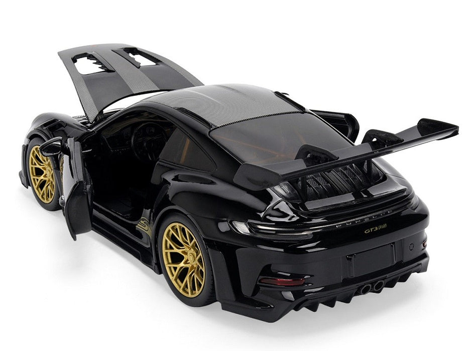 Porsche 911 (992) GT3 RS Black with Carbon Top and Hood Stripes and Gold Wheels - Hyper-Spec - Jada 1/24 - 37810