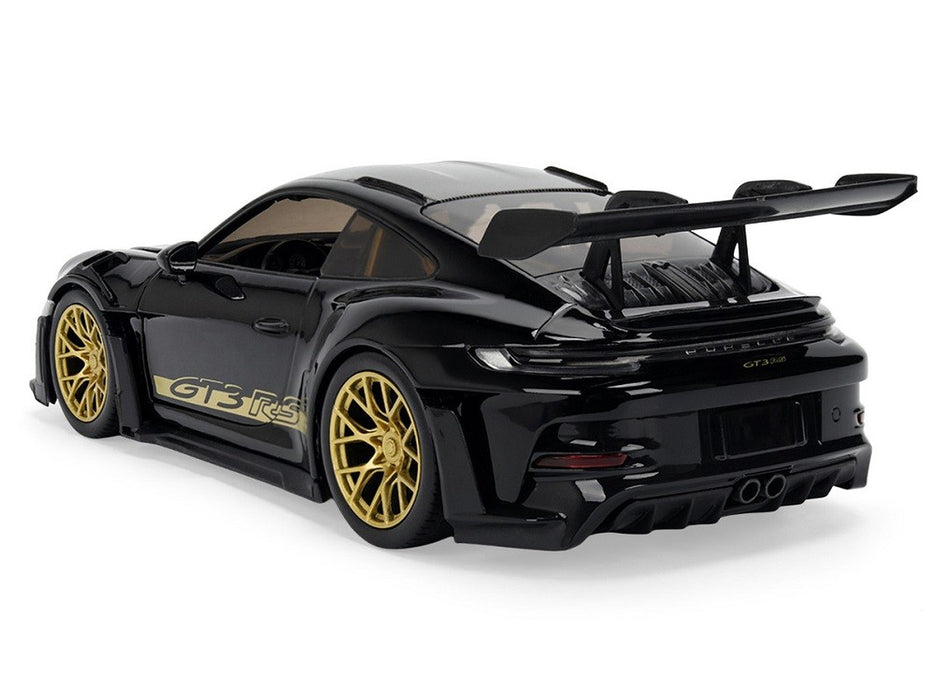 Porsche 911 (992) GT3 RS Black with Carbon Top and Hood Stripes and Gold Wheels - Hyper-Spec - Jada 1/24 - 37810