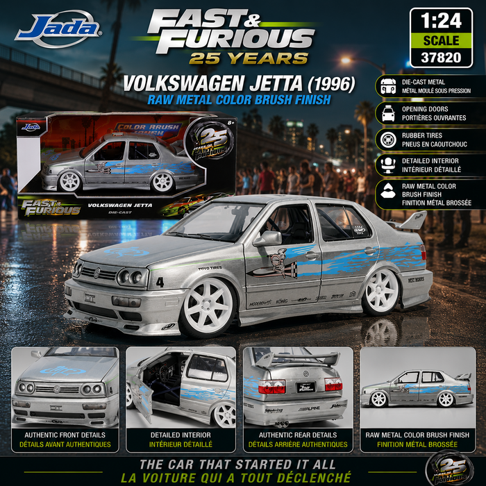 Volkswagen Jetta Raw Metal Color Brush Finish - Fast & Furious 25 Years - Jada 1/24 - 37820 Passion Diecast