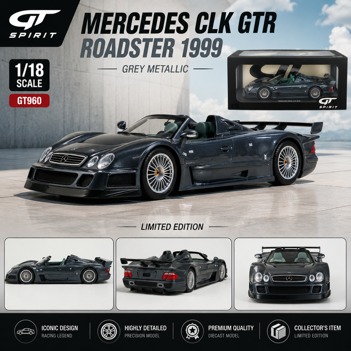 Mercedes CLK GTR Roadster grey metallic 1999 - 1/18 - GT SPIRIT - GT960 Passion Diecast