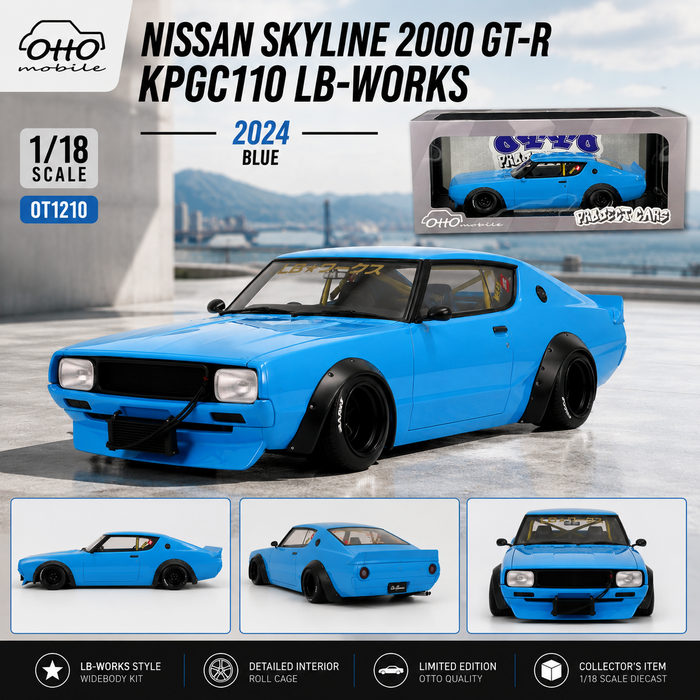 Nissan Skyline 2000 GT-R KPGC110 LB-Works 2024 Blue - OTTO - 1/18 - OT1210 Passion Diecast 