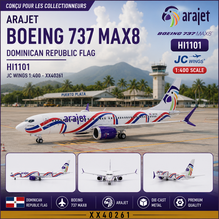 Arajet Boeing 737 MAX8 "Dominican Republic Flag" / HI1101 / JC Wings 1:400 - XX40261