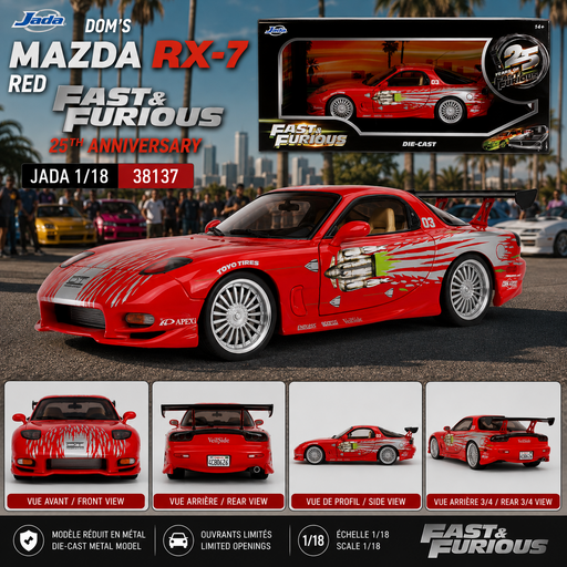 Fast & Furious Doms Mazda RX-7 - Red - Jada 1/18 - 38137 Passion DIecast