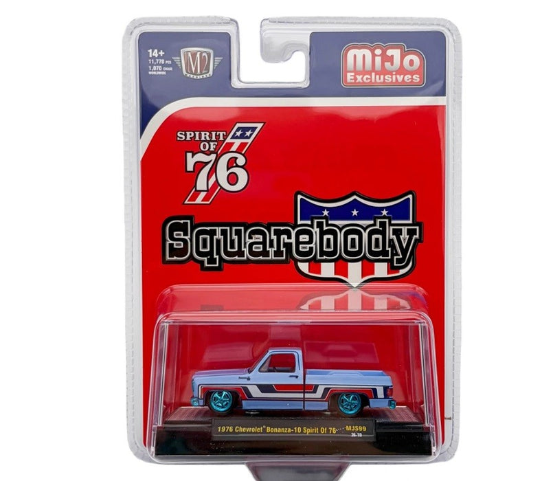 CHASE CAR 1976 Chevrolet Silverado Bonanza-10 SPIRIT OF 76 Squarebody USA - Blue - M2 Machine - 1:64 - 31500-MJS99GR