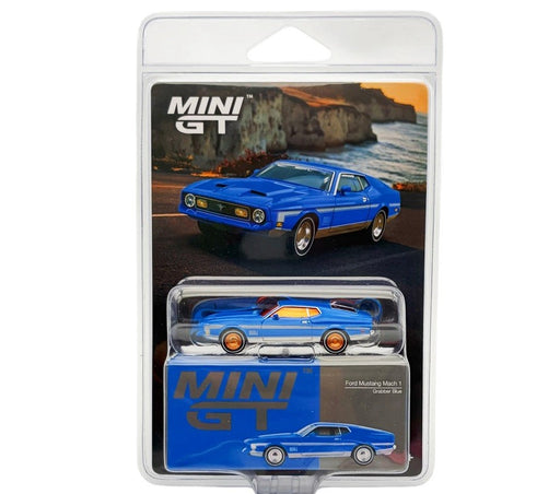 CHASE CAR Ford Mustang Mach 1 - Bleu Grabber - Mini GT - 1:64 - MGT01138GR Passion Diecast