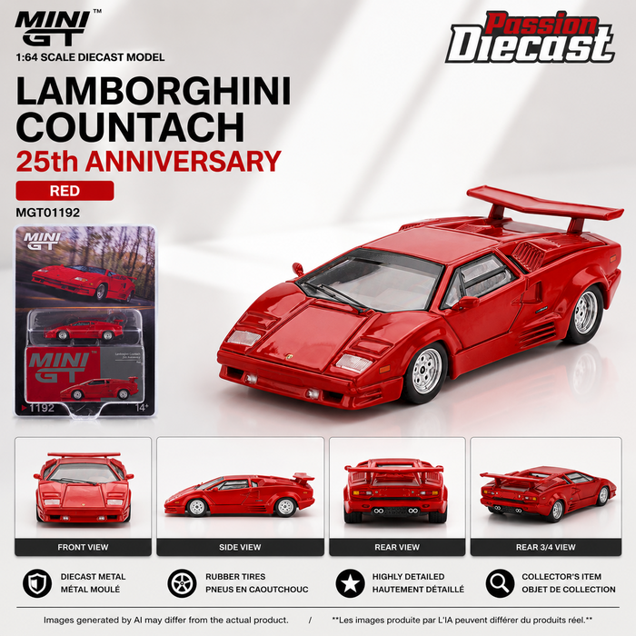 Lamborghini Countach 25th Anniversary - Red - Mini GT - 1:64 - MGT01192 Passion Diecast
