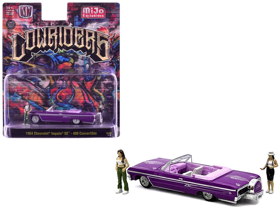 1964 Chevrolet Impala SS Convertible Lowriders with 2 Ladie Figure - Purple - M2 Machine - 1:64 - 67500-MJS02