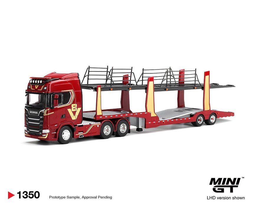 Scania 770S A6x4NA Car Transporter V8 50th anniversary - Car transporter - Red - Mini GT - 1:64 - MGT01350 Passion Diecast