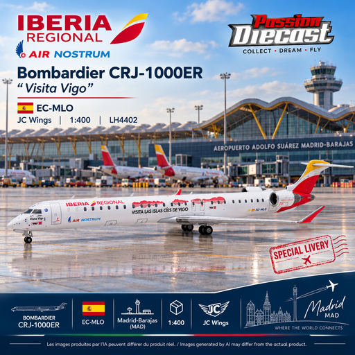 Iberia Regional (Air Nostrum) Bombardier CRJ-1000ER "Visita Vigo" / EC-MLO / JC Wings / 1:400 / LH4402