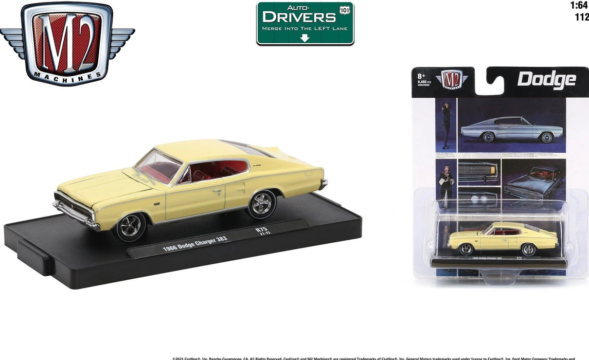 (Web Only) 1966 Dodge Charger 383 Yellow with Red Interior. - Auto-Drivers Release 75 - M2 Machines 1:64 - 11228-75 A