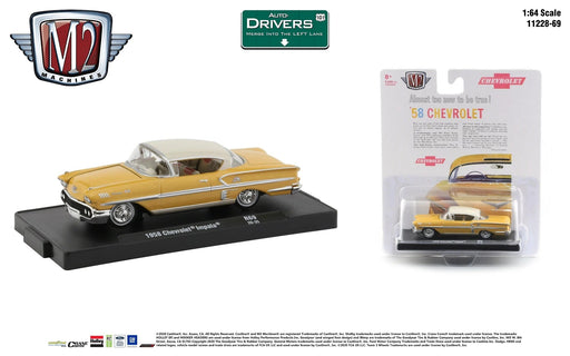 (Web Only) 1958 Chevrolet Impala Anniversary Gold Metallic with Honey  Beige Top.- Auto-Drivers R 69 - M2  1:64 - 11228-69 C