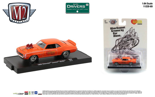 (Web Only) 1969 Chevrolet Camaro SS/RS "Hooker Headers" Hugger Orange / White Stripes - Auto-Drivers R 69 - M2 1:64 - 11228-69 F
