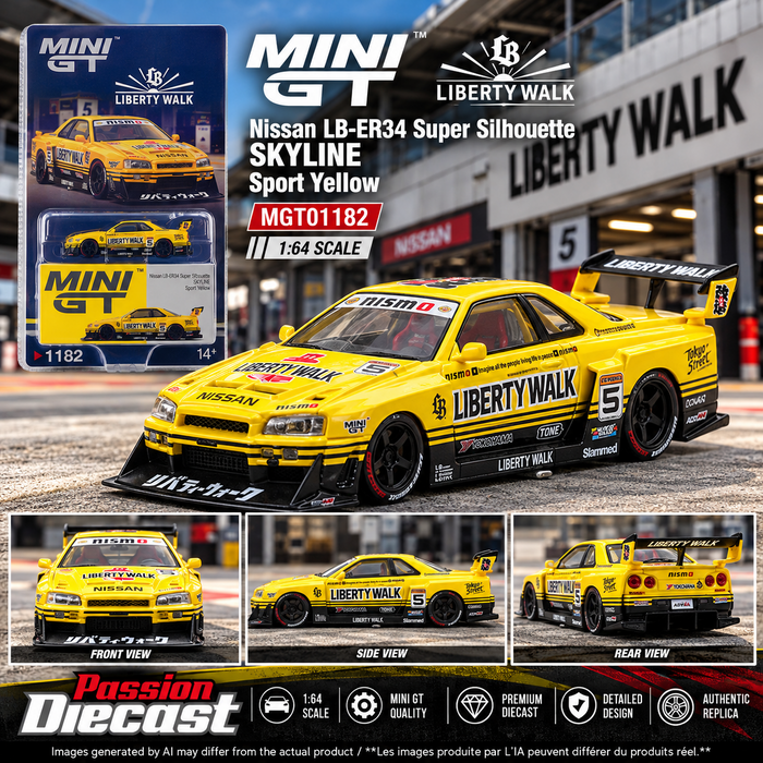 Nissan LB-ER34 Super Silhouette SKYLINE Sport Yellow - Mini GT - 1:64 - MGT01182 Passion Diecast