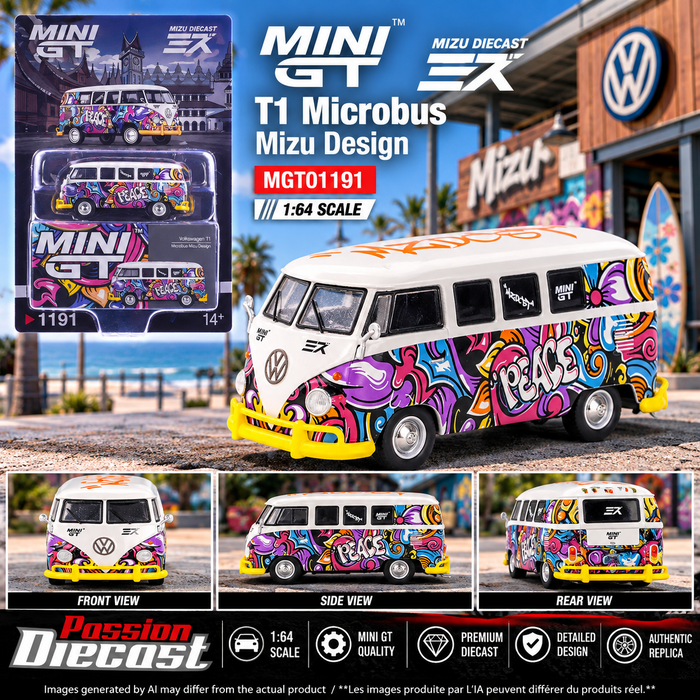 Volkswagen T1 Microbus Mizu Design - Mini GT - 1:64 - MGT01191 Passion Diecast
