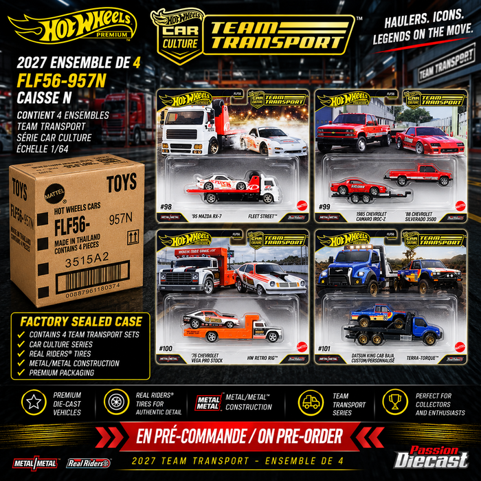 Team Transport N Case 2027 Set of 4 - Hot Wheels - 1/64 - FLF56-957N -  Passion Diecast 