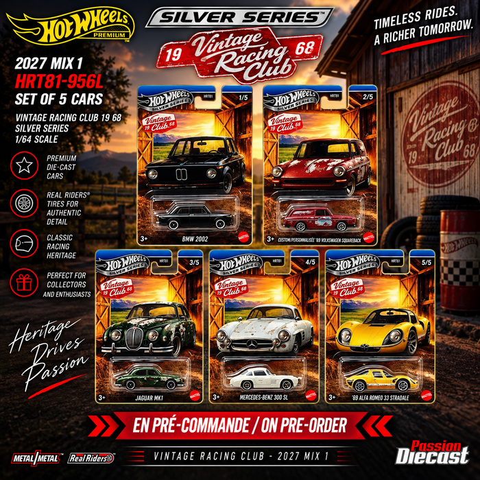 Hot Wheels 1:64 2026 Vintage Racing Club Grand Prix Assortment Case L SET OF 5 CARS - HRT81-956L Passion Diecast