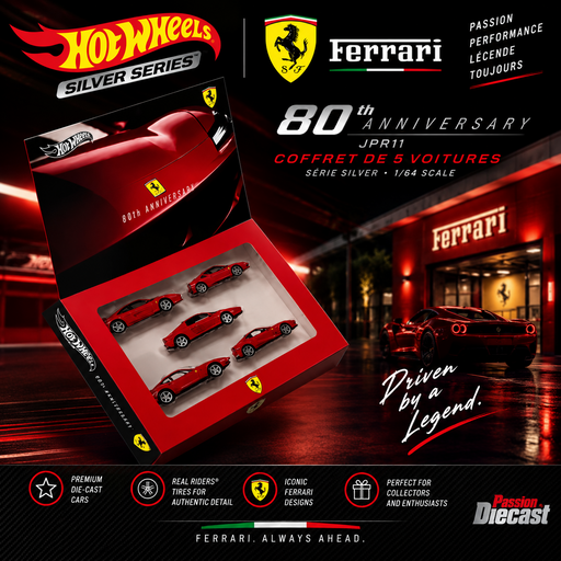 Hot Wheels 1:64 Silver Series Ferrari 80th Anniversary 5 Pack - JPR11 Passion Diecast