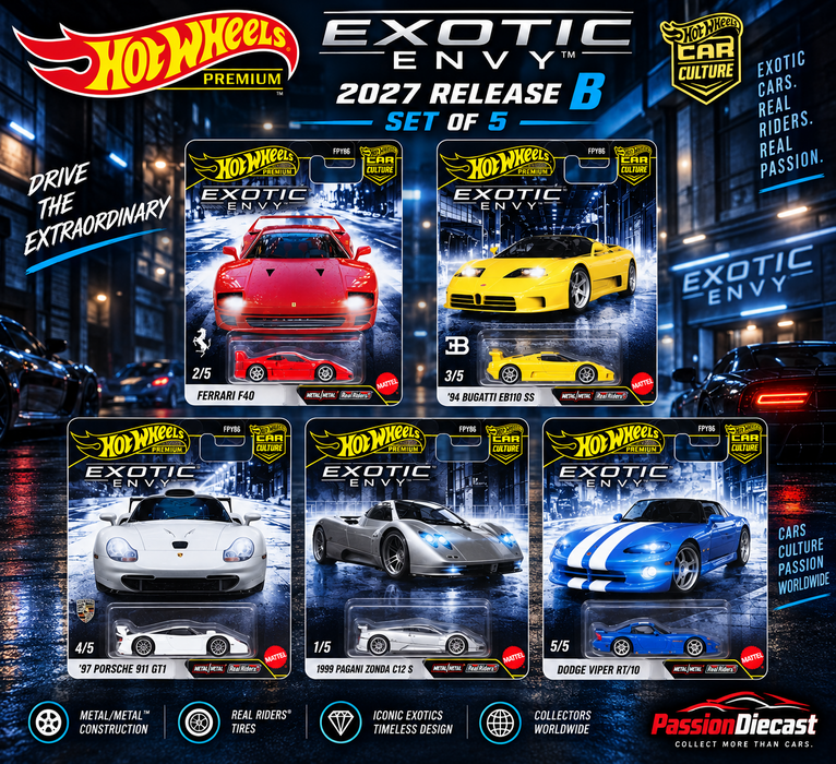 Car Culture 2027 - Exotic Envy Asst B - Release B Set Of 5 Cars - Hot Wheels 1:64 - FPY86-962B