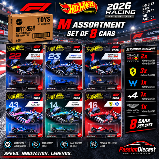 Hot Wheels 1:64 F1 2026 Racing Premium L Assortment SET OF 8 CARS - HRV11-956L