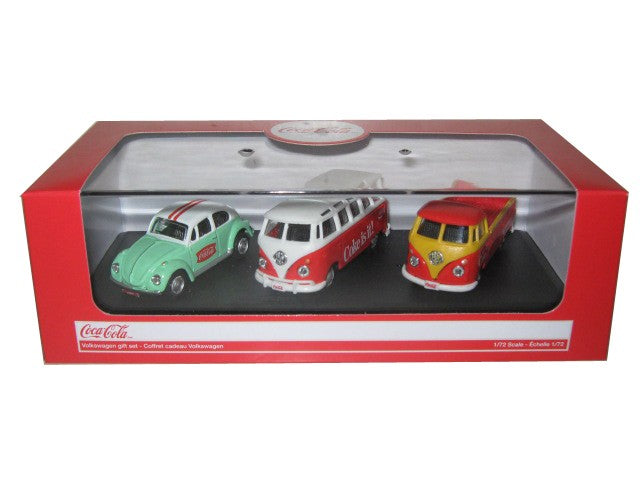 Coca Cola Gift Set of 3 - VW  Samba/Beetle/T1 Pick up/  Motorcyty Classics/1/72 -45835