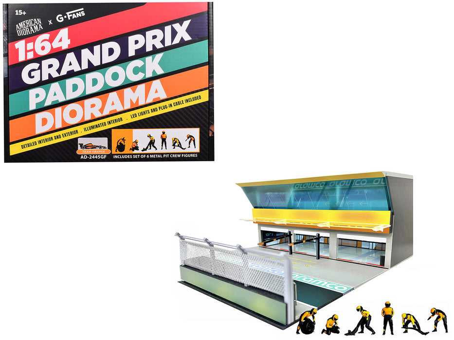 (Preorder) Figures Set Grand Prix Paddock Diorama w L.E.D. - Team Orange - American Diorama - 1/64 - AD-2445
